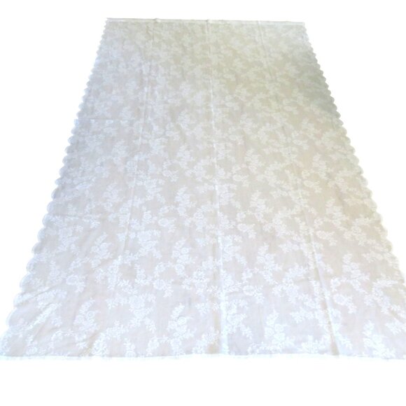 Elegant White Floral Lace Curtain Panels 58"W x 96"L Scalloped Edges Set of 2 - Picture 6 of 6